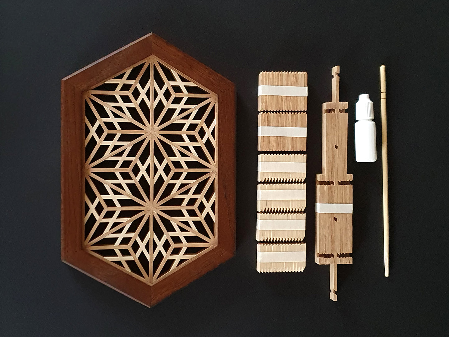 Kumiko wall decor assembly kit with wall mount- Kawari yae zakura.