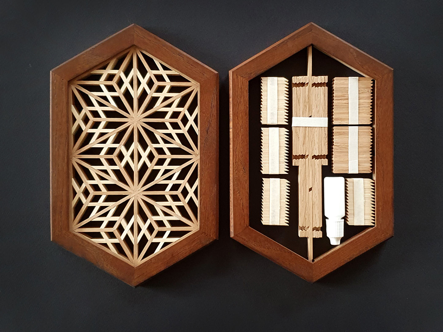 Kumiko wall decor assembly kit with wall mount- Kawari yae zakura.