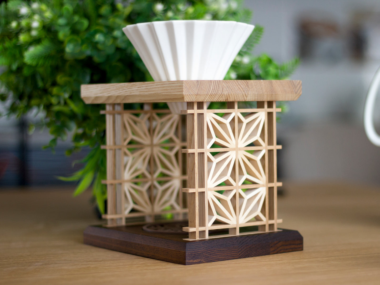 Pour over coffee stand in Kumiko style with ceramic brewer