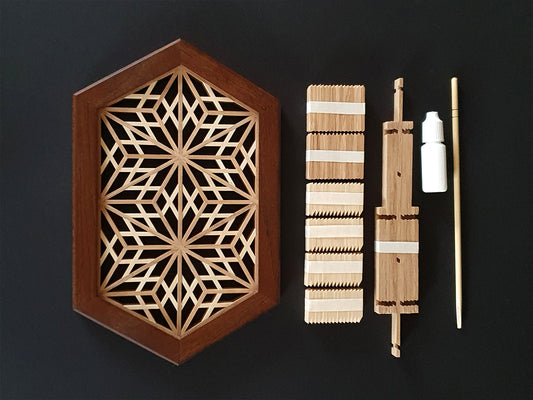 Kumiko wall decor assembly kit with wall mount- Kawari yae zakura.