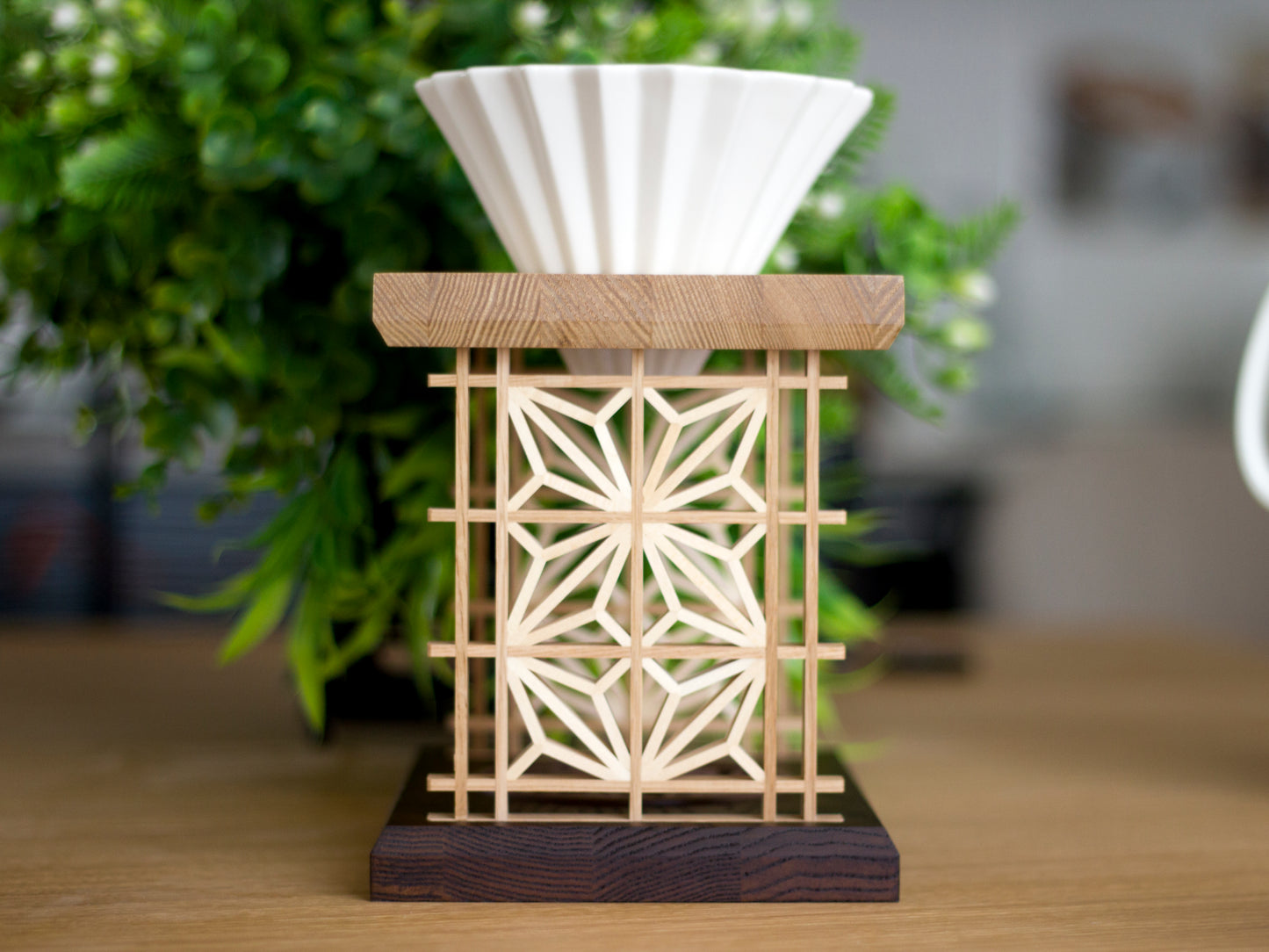 Pour over coffee stand in Kumiko style with ceramic brewer