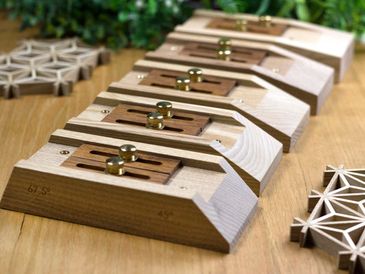 Kumiko jig (guide block) for 22.5/67.5, 45/67.5, 30/60, 15/75, 7.5/82.5 degrees with high precision