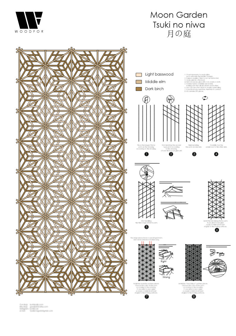 Kumiko kit wall decor - Moon Garden assembly kit with wall mount
